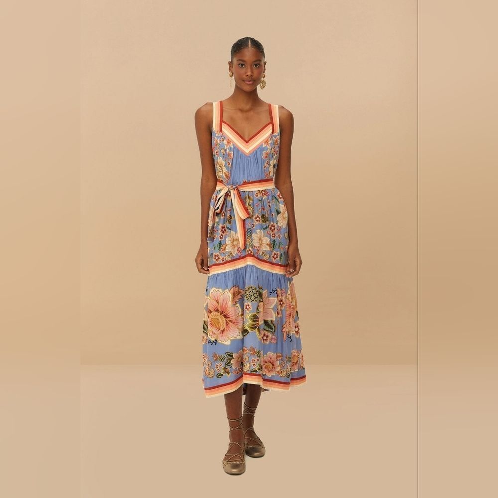 Farm Rio blue superbloom tapestry maxi dress